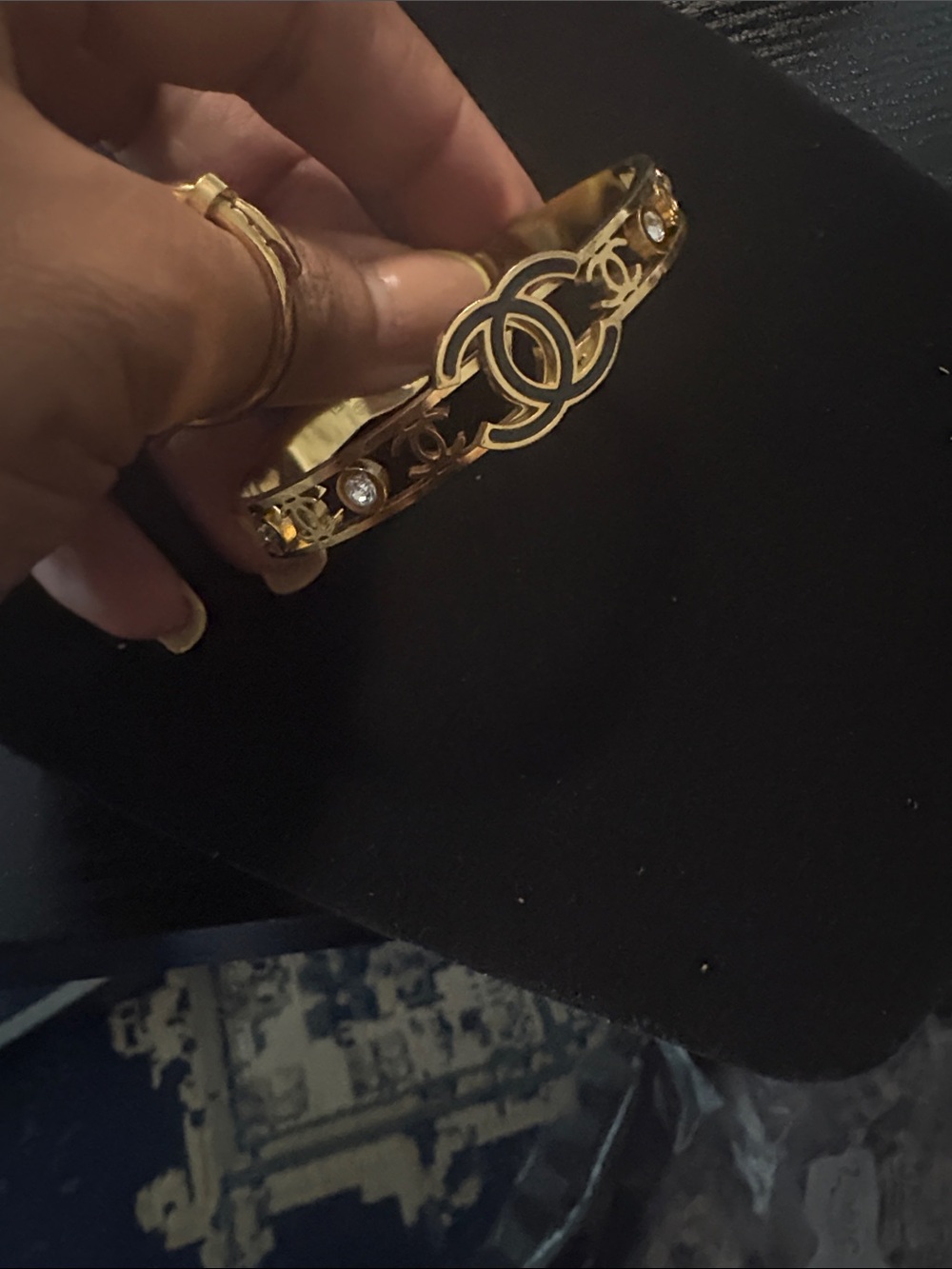 Gold Double-C Logo Filigree Bangle Bracelet